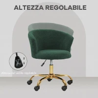 Vinsetto Sedia da Ufficio Girevole in Velluto Teddy, Struttura Acciaio, Altezza Regolabile, Portata 120kg, Verde Scuro(m-4)