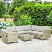 Outsunny Set mobilier de grădină modular din ratan PE, 7 piese, cu perne, bej(m-10)