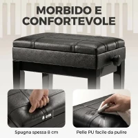 HOMCOM Sgabello per Pianoforte con Altezza Regolabile e Contenitore in Legno e Finta Pelle, 63x35x46-56cm, Nero(m-6)