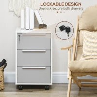 HOMCOM 3-Drawer Locking File Cabinet Mobile Chest of Drawers Side Table on Wheels for Home Office, Bedroom and Living room(m-8)