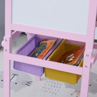 HOMCOM Kids Easel 3 in 1 Wooden Art Easel with Paper Roll Double-Sided Chalkboard & Whiteboard with Storage Baskets for Toddler Girls, Pink(m-9)