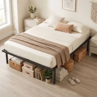 HOMCOM Cadru de pat cu spațiu de depozitare sub pat, cadru metalic cu somier, nu necesită boxspring, 140 x 200 cm(m-5)