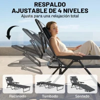 Outsunny Tumbona Plegable Respaldo Ajustable Orificio de Lectura Reposacabezas y Brazos Carga 120 kg 145x72x89 cm Gris Oscuro(m-5)