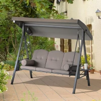 Outsunny Balansoar Autoportant cu 3 Locuri, Scaun de Relaxare Exterior Căptușit cu Acoperiș Reglabil, Maro(m-10)