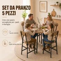 HOMCOM Set pranzo 5 pezzi: tavolo e 4 sedie, gambe metallo, finitura naturale.(m-4)