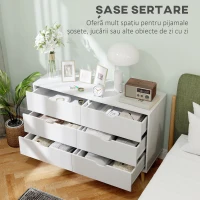 HOMCOM Comodă cu 6 sertare cu mânere laminate, din lemn de pin, 120x40x76 cm, albă și culoare lemn(m-5)