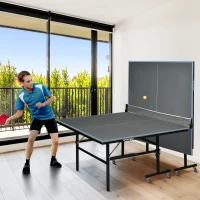SPORTNOW Table de tennis de table pliable compacte avec 8 roulettes pour intérieur et extérieur 274 x 152,5 x 76 cm gris(m-10)