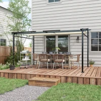 Outsunny Pergola rétractable 4 x 3 m structure métal époxy anticorrosion toile Polyester180 g/m² Incluse Beige(m-10)