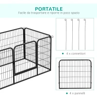 PawHut Recinto per Cani di Piccoli Taglia da Interno ed Esterno, Recinzione per Animali Domestici con Rete 6 pz in Acciaio e Metallo, 125x80x70 cm, Nero(m-4)