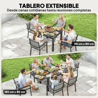 Outsunny Conjunto de Mesa y Sillas Jardín con Mesa Extensible y 6 Sillas Apilables Transpirables Marco de Aluminio Gris(m-4)