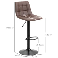HOMCOM Adjustable Bar Stools Set of 2, Swivel PU Leather Upholstered Barstools with Tufted Seat and Back, Breakfast Bar Chairs for Kitchen Counter, Brown(m-3)