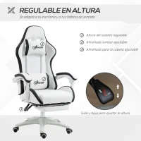 Vinsetto Silla Gaming Silla Gamer de Cuero PU Altura Ajustable Reclinable 135° Reposacabezas y Reposapiés 65x65x121-129 cm Blanco(m-4)