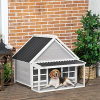 PawHut Casuta Caini de Exterior – Lemn cu Veranda Rezistenta(m-10)