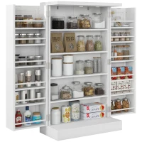 HOMCOM Armario Despensa Cocina con 2 Puertas 16 Estantes Alacena Moderna con Estantes Ajustables 60x30x104 cm Blanco(m-11)
