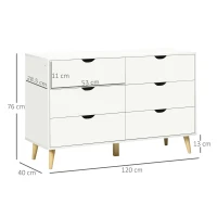HOMCOM Comodă cu 6 sertare cu mânere laminate, din lemn de pin, 120x40x76 cm, albă și culoare lemn(m-3)