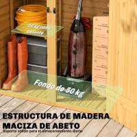 Outsunny Caseta de Jardín de Madera 115x53x156 cm Armario para Herramientas con Puertas Dobles y Estantes Techo Inclinado Marrón(m-6)