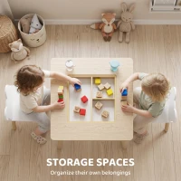 AIYAPLAY 3-Piece Kids Table and Chairs Set with Convertible Desk and Storage Grid, Kids Activity Table for Nursery, Playroom(m-6)