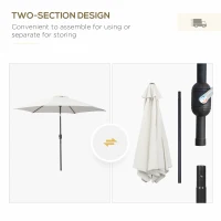 Outsunny 2.6M Garden Parasol Umbrella with Tilt and Crank, Outdoor Sun Parasol Sunshade Shelter with Aluminium Frame, Cream White(m-19)