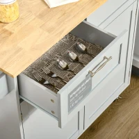 HOMCOM Dulap de Bucătărie Multifuncțional din Lemn cu 2 Sertare, Dulap și 4 Roți, 104x46x91cm, Gri(m-9)