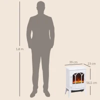 HOMCOM Șemineu Electric de Podea, Putere 1000W / 2000W, cu Efect de Flacără Reglabil, 39x23x56,5cm, Alb(m-3)