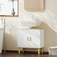 HOMCOM Mueble Bajo Lavabo con Estante Ajustable Armario para Lavabo sin Pedestal con Puertas Acanaladas 60x30x61 cm Blanco(m-10)