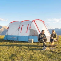 Outsunny Campingzelt, für 4 Personen, zwei Räume, Lampenhaken, mit Tragetasche, Blau, 5,10x2,40x1,80m(m-10)
