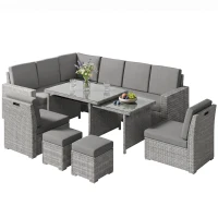 Outsunny Seven-Piece Rattan Garden Sofa Set, with Expanding Table - Light Grey(m-11)