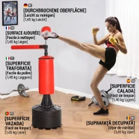 HOMCOM Sac de Box Reglabil pe Înălțime cu Punching Ball și Bază Umplibilă, 88x48x155-205 cm, Roșu și Negru(m-7)