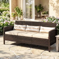 Outsunny Divano 3 Posti da Esterno in Rattan PE con Cuscini Imbottiti e Sfoderabili, 173x68x78 cm, Marrone(m-10)
