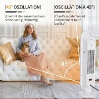 HOMCOM Radiator Electric Oscilant cu Telecomandă, Timer și 2 Moduri, din PP, PA și Metal, 21x21x63,5 cm, Alb și Negru(m-7)