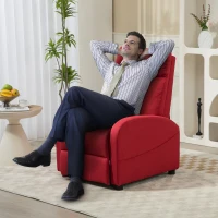 HOMCOM Fotoliu Relax Rabatabil cu Suport pentru Picioare, Material Textil cu Efect de In, 69x85x100 cm, Roșu(m-10)