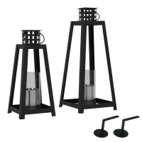 HOMCOM Set de 2 Seminee Independente cu Etanol, Semineu cu Bioetanol pentru Interior sau Exterior cu Capac de Flacara, Rezervor de 0,4L, max. 15㎡, Arde pana la 2 ore, Negru(m-1)