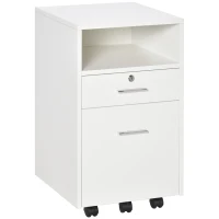 Vinsetto Mobile File Cabinet, Lockable Filing Cabinet with Wheels, Drawers and Open Compartment for Home Office, White(m-1)