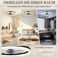 HOMCOM Deckenventilator mit Licht und Fernbedienung, 50 cm LED-Deckenventilator mit 3 Farben, 6 Geschwindigkeiten, Timer, Dimmbar(m-4)