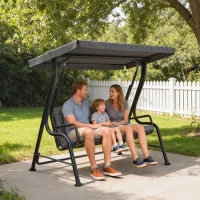 Outsunny Dondolo da Giardino per 3 Persone con Tettuccio Regolabile e Cuscini, 200x120x170cm, Nero(m-10)
