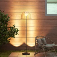 Outsunny Lampadaire extérieur LED solaire sans fil avec batterie rechargeable par USB avec abat-jour bambou - dim. Ø39 x 153H cm(m-10)