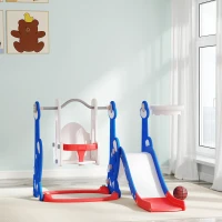 AIYAPLAY 4-in-1 Kinderrutsche mit Schaukel, Kletterleiter und Basketballkorb, 18-48 Monate, Dunkelblau(m-6)