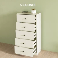 HOMCOM Cómoda de 5 Cajones Estrecha y Alta Mueble Auxiliar para Dormitorio o Pasillo con Tiradores Redondos 47x29x95 cm Beige(m-4)