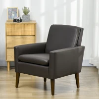 HOMCOM Fotoliu pentru Living Tapițat, Fotoliu Modern din Piele Sintetică și Lemn, 75x78x81 cm, Maro(m-10)