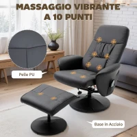 HOMCOM Poltrona Massaggiante con Pouf Poggiapiedi, Reclinabile a 145° con Seduta Girevole e 10 Punti Massaggio, Nero(m-4)
