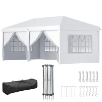 Outsunny Gazebo 6x3 m Pieghevole da Giardino a 6 Pareti in Acciaio e tessuto Oxford con Funi e Picchetti, Bianco(m-12)