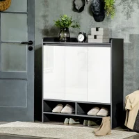 HOMCOM Dulap de incaltaminte pentru intrare din PAL pentru  24 Perechi de Pantofi cu Rafturi Reglabile pe 3 Niveluri, 90x32x100 cm, Gri si Alb(m-10)