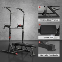 HOMCOM Pull Up Station with Adjustable Weight Bench, Dip Station and Barbell Rack, Multi-Function Power Tower Free Standing Pull Up Bar for Home Gym(m-7)