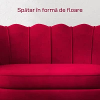 HOMCOM Canapea cu 2 locuri, stil industrial chic, din material textil cu efect de catifea și metal, 130x77x77 cm, roșu închis(m-4)