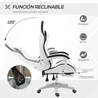 Vinsetto Silla Gaming Silla Gamer de Cuero PU Altura Ajustable Reclinable 135° Reposacabezas y Reposapiés 65x65x121-129 cm Blanco(m-5)