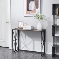 HOMCOM Tavolo Consolle da Ingresso Stile Industriale Pieghevole in Legno e Metallo, 100x38x80cm, Marrone(m-10)
