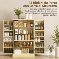 HOMCOM Dispensa 104 cm, 12 rastrelliere spezie, ripiani regolabili, legno naturale.(m-5)
