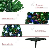 HOMCOM Sapin de Noël Artificiel Lumineux 90H cm Fibre Optique LED Multicolore + Support Pied 90 Branches étoile Sommet Brillante Vert(m-7)