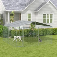 PawHut Țarc pentru Câini din Metal cu Acoperiș din Material Oxford și Ușă cu Închidere, 4x4x2,3m(m-10)