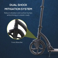 HOMCOM Foldable Kick Scooter with Double Shock Absorption and Big Wheels, Height Adjustable Aluminium Frame Big Wheel Scooter for 14+ Teens Adult - Black(m-6)